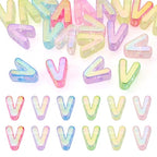 FASHEWELRY 20Pcs Large Hole Acrylic Beads Letter V Iridescent Big Plastic Letter Blocks European Beads Clear 3D Letters Initial Alphabet Bead for Keychains Necklace DIY Arts Craft - color: Random Clear, size: V