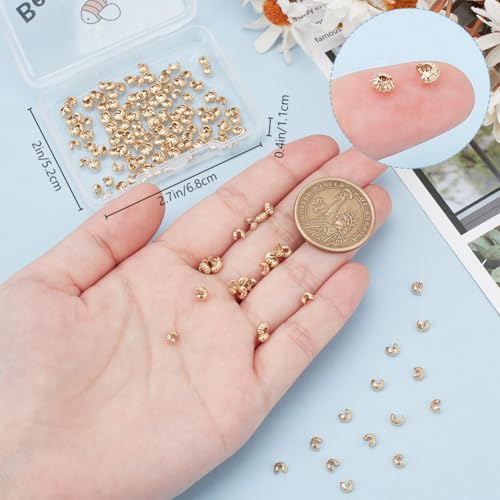 Beebeecraft 1 Box 200Pcs Crimp Bead Covers 4mm Real 24K Gold Plated Brass Open Half Round Crimp Beads Knot Cover Small Spacer Beads for Jewelry Craft Making Bead Assortments DIY Crafts Bracelets