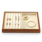 2 In 1 Solid Wood Jewelry Tray Microfiber Ring Earring Bracelet Bangle Watch Necklace Stackable Drawer Organizer for Storage Display (Cream White) - style: 2 Grid