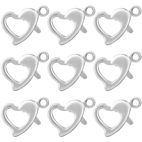Beebeecraft 1 Box 30Pcs Heart Lobster Clasps 925 Sterling Silver Plated Brass Lobster Claw Jewelry Bracelet Clasps Connector with Jump Ring for DIY Craft Jewellery Making - color: Silver