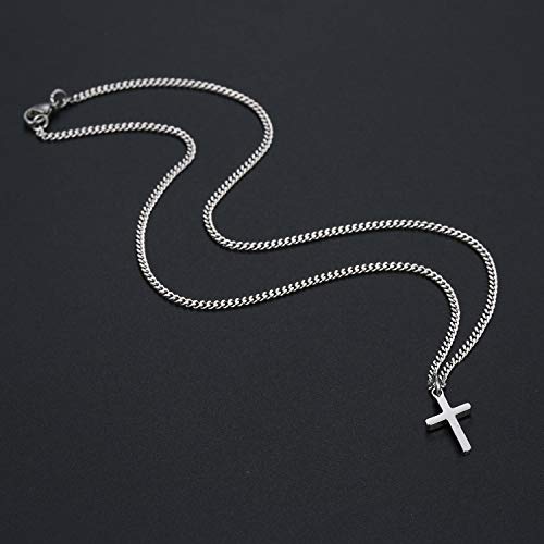 Joxevyia Cross Necklace for 14K Gold Filled Stainless Steel Small Cross Pendant with Cuban Chain Necklace Simple Faith Jewelry Christmas Gift for Men Women 16-24 Inches - size: 18 inches, style: silver cross necklace 0.8"*0.4"