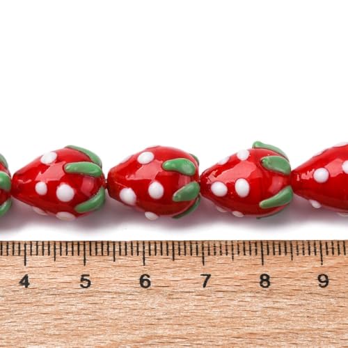 DanLingJewelry Approx 100Pcs Glass Red Strawberry Beads Handmade Bumpy Lampwork 3D Fruit Beads for Bracelets Necklaces Jewelry Making