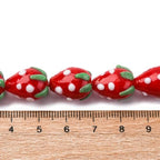 DanLingJewelry Approx 100Pcs Glass Red Strawberry Beads Handmade Bumpy Lampwork 3D Fruit Beads for Bracelets Necklaces Jewelry Making