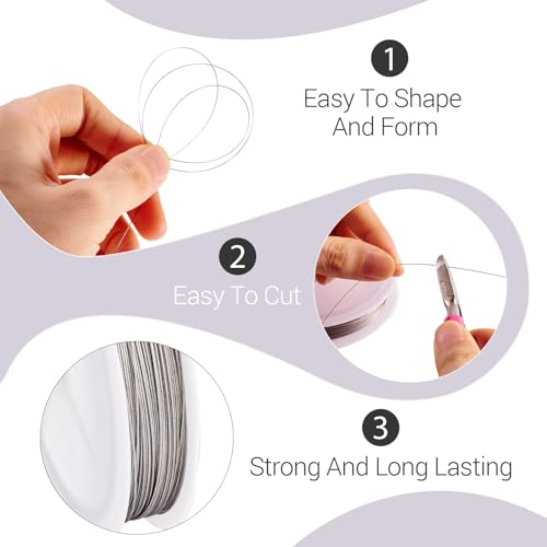 Cheriswelry 2 Rolls Jewelry Beading Wire Nylon Coated Stainless Steel Wire Tiger Tail Wire Bendable Craft Wire 0.38mm for DIY Necklace Bracelet Earring Supplies (164.04 Feet/Roll)
