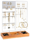 Jewelry Holder Organizer Stand, 4 Tier Earring Organizer with 84 Holes Ear Stud, Jewelry Display with Earring Necklace Bracelet Holder, Jewelry Organizer Holder with Wood Basic stand (White+Brown) - color: White+Brown