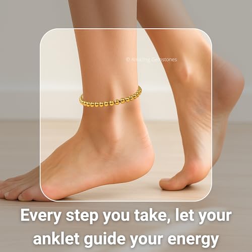 Amazing Gemstone Crystal Anklet Ankle Bracelets for Women - Waterproof Beaded Healing Crystal Anklets, Plus Size Chakra Gemstone Bead Anklet - color: Golden Hematite, style: Plain