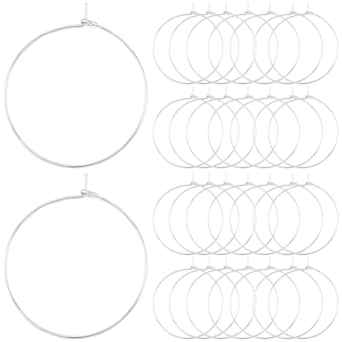 Beebeecraft 1 Box 100Pcs Hoop Ear Wires 316 Stainless Steel Earring Round Loops Findings Wine Glass Charm Rings for Beading Jewelry Making 30mm - color: Silver, size: 30mm