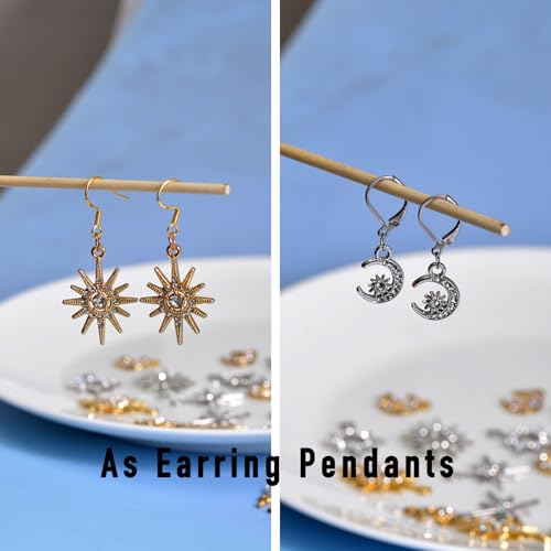 stino 48/56 Pieces Jewelry Celestial Charms Set, Silver & Gold Plated Moon Star Sun Pendants, DIY Jewelry Making Accessories - style: Rhinestone
