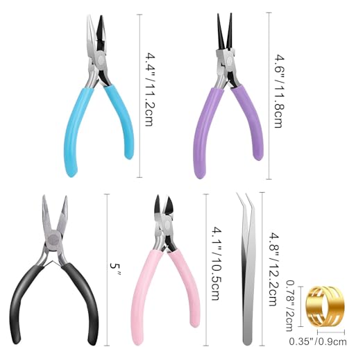 4 Pack Jewelry Pliers Tool Set, Jewelry Making Kit Includes Round, Chain, Needle, Wire Cutters and Bent Nose Pliers for Jewelry Beading Repair Making Supplies