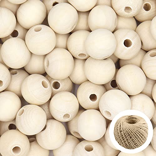 THYSSEN 500pcs 20mm Wood Beads Crafts Natural Round Unfinished Loose Beads are Used to Make DIY Wooden Beads Garlands, Home Decoration