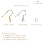 BEADNOVA Earring Hooks 300pcs Earring Kits with Rubber Backs Ear Hook for Jewelry Making DIY Ear Wires Supplies (300pcs Mix Earwires and 300 pcs Backs, Total 600pcs) - color: 300pcs