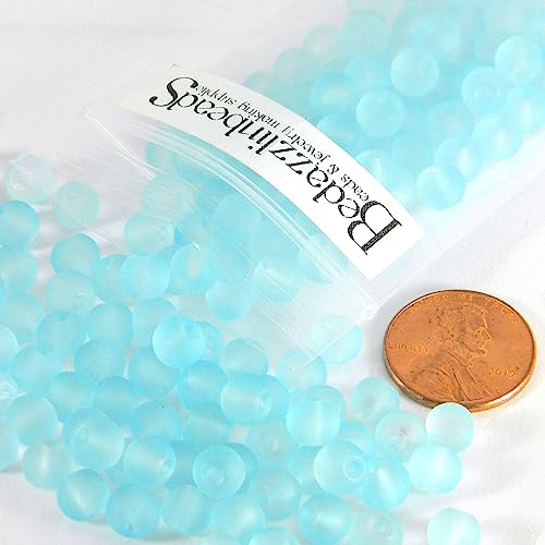 100 Matte Frosted Translucent 6mm x 5mm Round Loose Glass Jewelry Spacer Beads with 1.2mm Hole in Many Colors (Light Aqua Blue) - color: Light Aqua Blue