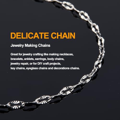 KYUNHOO 16.4 Feet Silver Stainless Steel Chains Bulk Embossed Lip Chain Roll Soldered Cross Link Chains Cable Chain with Jewelry Clasps for Handcraft Making - color: Cross Oval Silver