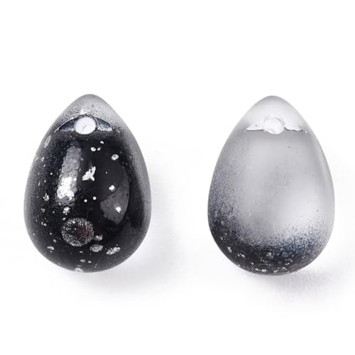 Ipotkitt 100 Pcs Two Tone Glass Drop Charms - Black Frosted & Spray Painted Crystal Teardrop Bead Charms for DIY Crafts & Jewelry Making - color: 100pcs-Frosted Teardrop Charms-Black