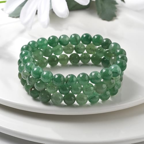 Elecrelive Glass Round Beaded Bracelet Set Clay Beaded Bracelets Stretch Bracelets - color: Green Aventurine