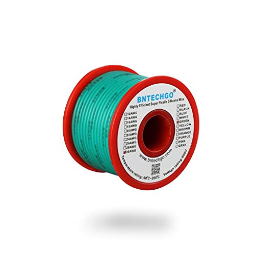 BNTECHGO 30 Gauge Silicone Wire Spool 50 ft Green Flexible 30 AWG Stranded Tinned Copper Wire - size: 30 gauge silicone wire 50ft, style: Green