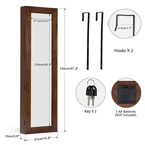 SRIWATANA Jewelry Organizer, Wall/Door Mounted Jewelry Armoire Cabinet with Mirror, Solid Wood(Dark Brown) - color: dark brown