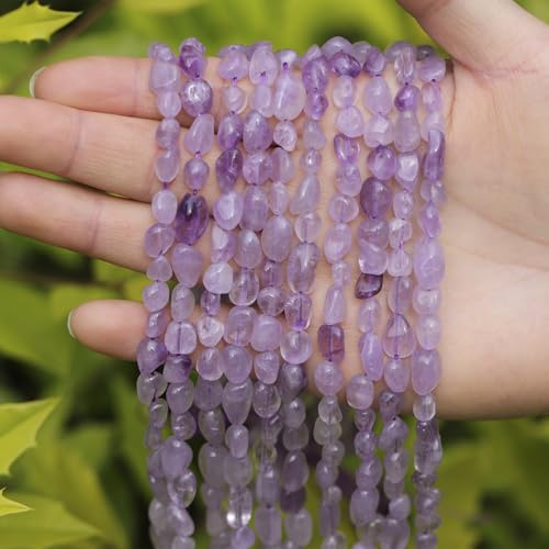 Natural Stone Beads 6-8mm Lilac Amethyst Oval Irregular Freeform Tumbled Loose Gemstone Beads for Jewelry Making 15 Inch Strand 50-55 Pcs - color: Lilac Amethyst -1 strand15”-approx. 55 beads