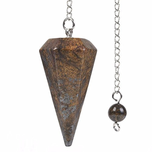 Justinstones Natural Bronzite Gemstone Rock Crystal Hexagonal Pointed Reiki Chakra Pendant Pendulum - color: Bronzite