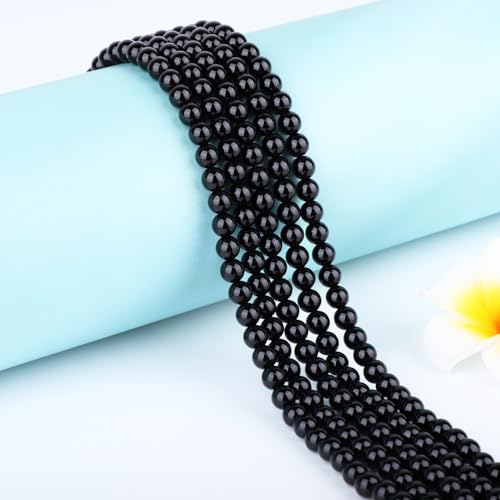 Natural Stone Beads Round Genuine Real Stone Beading Strand Loose Gemstones DIY Smooth Bead for Bracelet Necklace Earrings Jewelry Making (Black Onyx, 6mm 60 Pieces) - color: Black Onyx, size: 6mm 60pcs