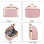 2 Pcs Genuine Leather Mini Jewelry Box, Portable Travel Jewelry Case Organizer for Women, Small Coin Purse with Kiss Lock for Earring Rings Necklace Bracelet Earphone Gift(Pink & Black)