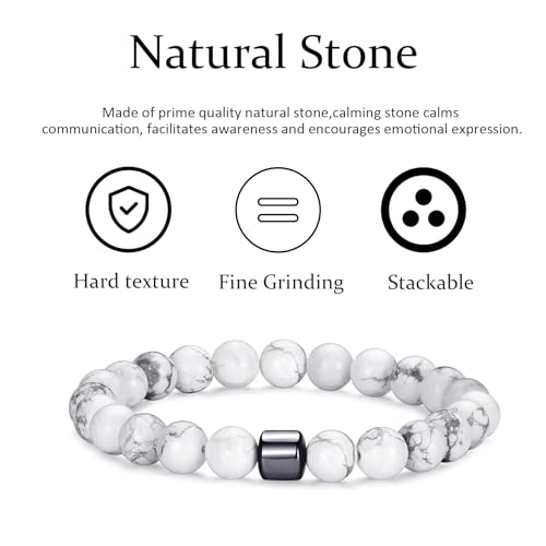 RANKEEF Tiger Eye Bracelet For Men 8MM Natural Stone Stretch Adjustable Black Crystal Beaded Bracelet for Men Women Gifts - color: 2,tiger eye,white bracelet