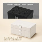 LAMU Jewelry Box Organizer with Mirror, 3-Layer Jewelry organizer with 2 Drawers, Large PU Leather Organizer for Earrings Rings Necklace Bracelet, Ideal Valentines Day Gifts for Girls Women, White