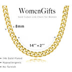 WomenGifts Cuban Link Chain Necklace for Women, Waterproof 14k Gold Silver Plated Chain Choker, Non Tarnish Stainless Steel Jewelry, 3.5/5/6/8/11mm,14/16/18 Inch Thin&Chunky&Thick - color: Gold, style: 8MM-14"