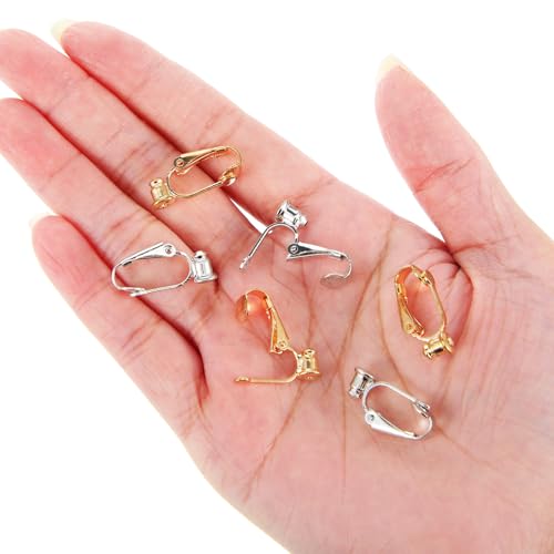 20 Pcs Clip On Earring Converter, Earring Converters Pierced to Clip, Non-Pierced Ear Clips, Stud Clip-On Findings, Components Findings with Post for None Pierced Ears, Gold & Silver
