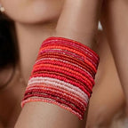 16-30Pcs Handmade Bohemian Colorful Crystal Seed Beads Stackable Adjustable Elastic Stretch Multilayerd Bracelets for Women Summer Vacation Beach Boho Bangle Jewelry - color: red