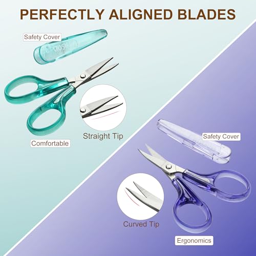 PAFASON Small Travel Embroidery Scissors Set Curved Straight Tip All Purpose for Quilting Sewing Knitting Crafting Cross Stitch Crochet Thread Yarn Paper Fabric Detail Multipurpose Cutting Safety Case - style: Contemporary