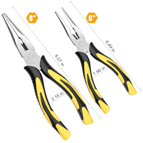 Premium Long Needle Nose Pliers-6''&8'', Paper Clamp Precision, High Carbon Steel, Soft Grip with Wire Cutter, Long Nose Cutting Pliers for Home, Fishing, Jewelry, Crafts,2pcs - style: 6in+8in