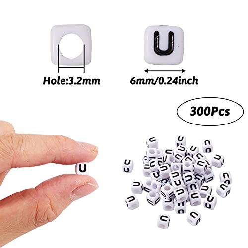 FASHEWELRY 300Pcs Cube White Acrylic Letter Beads 6x6mm Letter U Alphabet Beads for DIY Bracelet Necklace Jewelry Making - color: Letter U, size: 6x6x6mm
