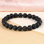 LPBeads Handmade Natural Gemstone Stretch Elastic Bracelet Healing Crystal Round Stone Beads Jewelry Gifts for Women Men - color: Black Lava, size: 8mm