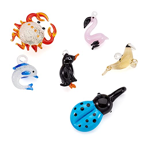 FASHEWELRY 50Pcs Handmade Mixed Animals Lampwork Glass Pendants Small Cute Animals Loose Beads Charms for DIY Jewelry Making - color: Mixed Animals-Mixed Color