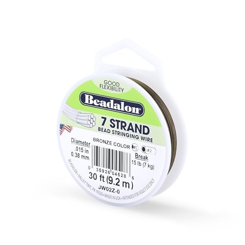 Beadalon 7 Strand Stainless Steel Bead Stringing Wire, 0.015 in / 0.38 mm, Bronze, 30 ft / 9.2 m - color: Bronze, style: .015 in / 0.38 mm , 30 ft / 9.2 m