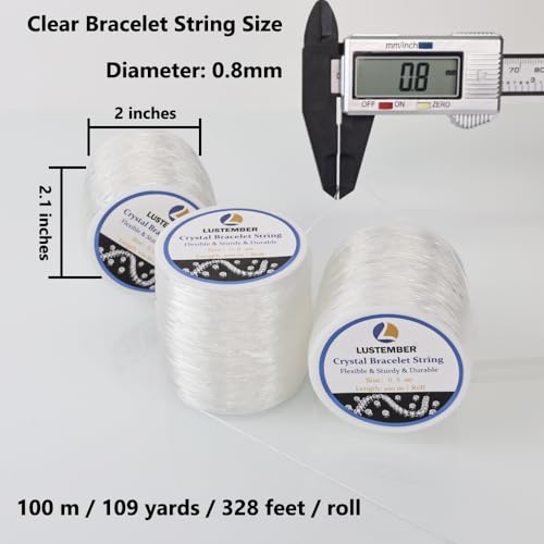 LUSTEMBER 0.8 mm Stretchy Bracelet String, 3 Rolls Durable Elastic String, Clear Bead Cord for Bracelets, Necklaces, Beading, and Jewelry Making (300 m) - size: 0.8mm