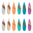 Beadthoven Transparent Teardrop Big Pendants for Jewelry Making, 12Pcs/6 Pairs Resin Wood Charms Glittery Crystal Pendants for Women Wood Earrings Necklace Bookmarks Making DIY Crafts Supplies - color: Colorful Drop Glittery