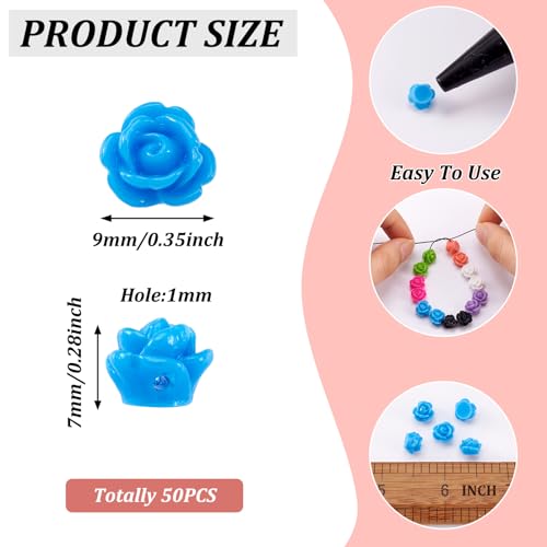 Beadthoven 50pcs Handmade Flat Base Opaque Resin Blue Rose Flower Beads for DIY Beading Jewelry Necklace Bracelet Earring Supplies 9x7mm Hole: 1mm - color: Blue Rose#9x7mm