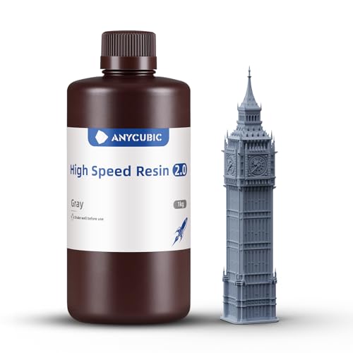 ANYCUBIC High Speed 3D Printer Resin 2.0, Print Up to 3X Faster, Special Photon Mono M5s/M7 Series, Particularly Apply for Large-Size 3D Printing Models, Low Odor (High Speed Grey, 1kg) - color: High Speed Grey, size: 1kg