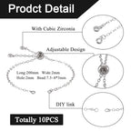 FASHEWELRY 10Pcs Adjustable Slider Bracelet Platinum Cable Chains Bracelet Slider Extender Chains with Cubic Zirconia Ends for Woman Jewelry Making, 7.87 Inch Long - color: Platinum Cable Chains, size: 7.87"