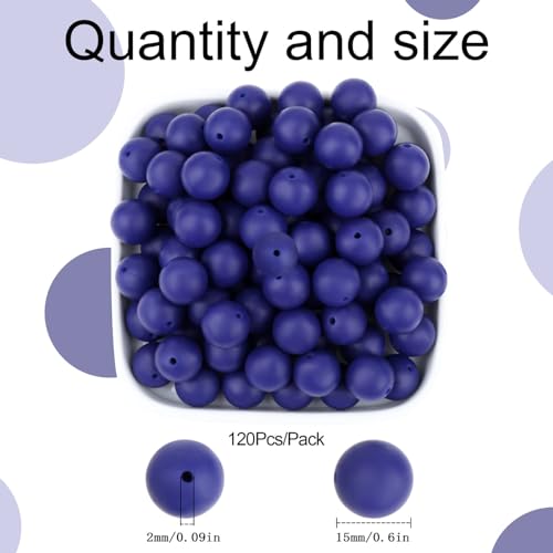 MAIBAOTA 120 Pcs Blue Beads for Bracelets 15 mm Navy Blue Beads for Keychain/Pens/Bracelet/Necklace Making Focal Beads Loose Rubber Round Silicone Beads Bulk for Craft Making（with Boxed Kits） - color: Navy Blue