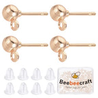 Beebeecraft 1 Box 100Pcs Ball Stud Earring Findings Stainless Steel Rose Gold Stud Post Earrings Components with Loop and 100Pcs Plastic Ear Nuts for Women Jewelry Making - color: Rose Gold, size: 4mm Ball