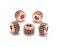AD Beads Zircon Pave Rhinestones Big Hole Rondelle Spacer Beads 6x7mm 5Pcs Black on Rose Gold - color: 5 Pcs Black on Rose Gold 3 Row Rondelle (6x7mm)