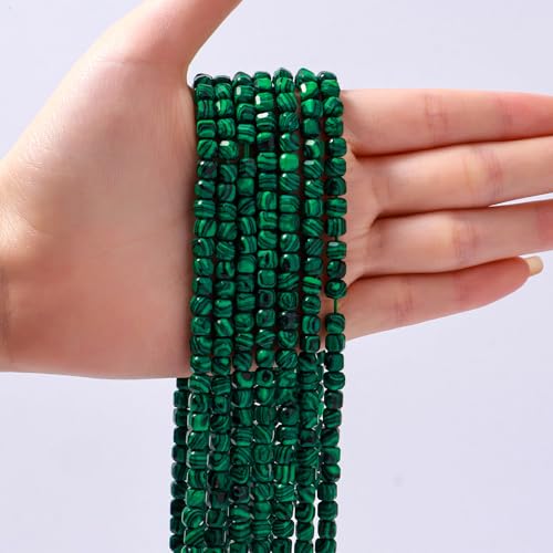 Natural Faceted Malachite Cube Stone Beads 5-5.5mm 60pcs/str Loose Square Semi Gemstone Stone Beads for Making Bracelets Necklace Earrings - color: Malachite