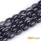 GEM-Inside 6x9mm Natural Black Botswana Onyx Agate Stone Semi Precious Rice Olive Oval Chakras Beads for Jewelry Making DIY Handmade Craft Supplies 15" - size: Black-6x9mm