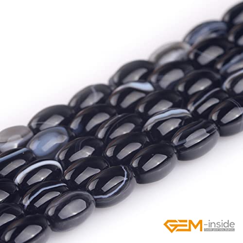 GEM-Inside 6x9mm Natural Black Botswana Onyx Agate Stone Semi Precious Rice Olive Oval Chakras Beads for Jewelry Making DIY Handmade Craft Supplies 15" - size: Black-6x9mm