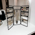 Jewelry Holder, Jewelry Organizer, folding 3 piece Jewelry Display Stand with Metal Frame, Necklace Earring Bracelet Holder, for Studs, Rings, Gift Idea, Gold, Silver, Black Color (BLACK) - color: BLACK