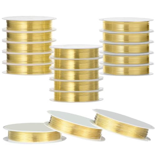 Mixweer 15 Pcs 5 Size Copper Wire 18 20 22 26 32 Gauge Tarnish Resistant Jewelry Wire for Jewelry Making 121 Yard Metal Beading Crafting (Gold) - color: Gold