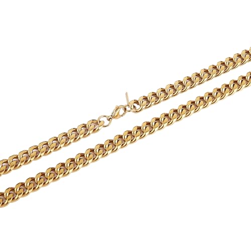 HZMAN Cuban Chain for Men - Stainless Steel Gold & Silver Diamond Cut Hip Hop Link Chains - 3.5mm/5mm/7mm/9mm - 16-30 Inch - color: 3.5mm Gold, size: 20In